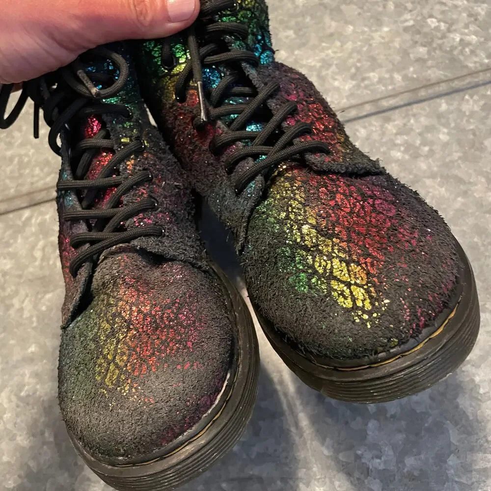 Dr Martens 1460 Pascal J Rainbow Crocodile Metallic Suede Boots Youth Kids 3